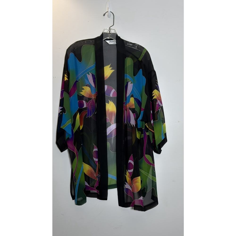Women’s Sheer Kimono Cover Up Lot 2 Draper’s Studio Floral Plus Size Open Front - Picture 2 of 13